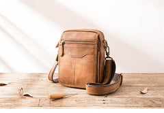 Brown Mens Leather Small Belt Pouch Mens Waist Bag Side Bag Mini Messenger Bag Phone Bag for Men
