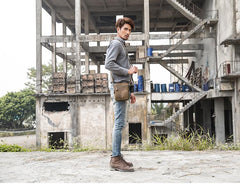 Brown Mens Leather Small Belt Pouch Mens Waist Bag Side Bag Mini Messenger Bag Phone Bag for Men