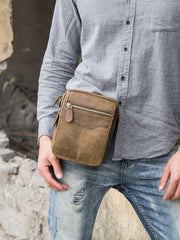 Brown Mens Leather Small Belt Pouch Mens Waist Bag Side Bag Mini Messenger Bag Phone Bag for Men