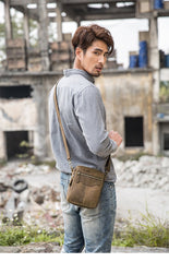 Brown Mens Leather Small Belt Pouch Mens Waist Bag Side Bag Mini Messenger Bag Phone Bag for Men