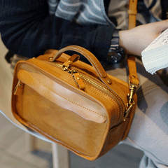 Square Crossbody Bag Brown Leather Satchel Purse - Annie Jewel