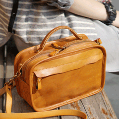 Square Crossbody Bag Brown Leather Satchel Purse - Annie Jewel