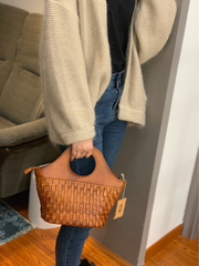 Brown Braided Leather Womens Bucket Handbag Shoulder Bucket Bag Purse Side Bag for Ladies