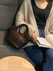 Brown Braided Leather Womens Bucket Handbag Shoulder Bucket Bag Purse Side Bag for Ladies