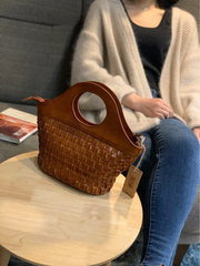 Brown Braided Leather Womens Bucket Handbag Shoulder Bucket Bag Purse Side Bag for Ladies
