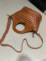 Brown Braided Leather Womens Bucket Handbag Shoulder Bucket Bag Purse Side Bag for Ladies