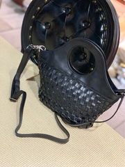 Brown Braided Leather Womens Bucket Handbag Shoulder Bucket Bag Purse Side Bag for Ladies