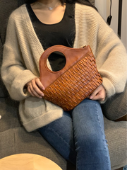 Brown Braided Leather Womens Bucket Handbag Shoulder Bucket Bag Purse Side Bag for Ladies