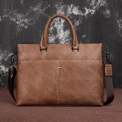 Brown Leather Men 13 inches Vintage Briefcase Handbag Gray Brown Laptop Handbag Side Bag For Men