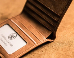 Brown Leather Men Slim Small Wallet Bifold billfold Vintage Wallet for Men