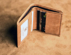 Brown Leather Men Slim Small Wallet Bifold billfold Vintage Wallet for Men