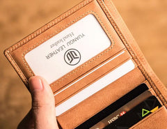 Brown Leather Men Slim Small Wallet Bifold billfold Vintage Wallet for Men