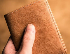 Brown Leather Men Slim Small Wallet Bifold billfold Vintage Wallet for Men