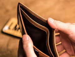 Brown Leather Men Slim Small Wallet Bifold billfold Vintage Wallet for Men