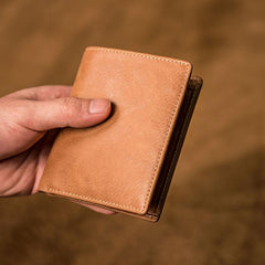 Brown Leather Men Slim Small Wallet Bifold billfold Vintage Wallet for Men