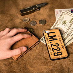 Brown Leather Men Slim Small Wallet Bifold billfold Vintage Wallet for Men