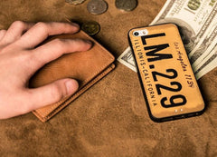 Brown Leather Men Slim Small Wallet Bifold billfold Vintage Wallet for Men