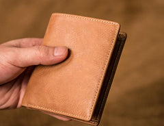 Brown Leather Men Slim Small Wallet Bifold billfold Vintage Wallet for Men