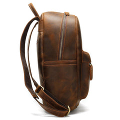 Brown Leather Men's 13 inches Large Computer Backpack Large Brown Travel Backpack Brown Large College Backpack For Men