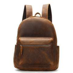 Brown Leather Men's 13 inches Large Computer Backpack Large Brown Travel Backpack Brown Large College Backpack For Men