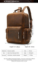 Brown Leather Men's 14 inches Large Computer Backpack Large Black Travel Backpack Brown Large Hiking Backpack For Men