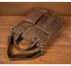 Vintage Brown Leather Mens 13 inches Vertical Briefcase Laptop Bags Business Bags Work Messenger Bag for Men