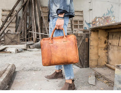 Vintage Brown Leather Mens 14 inches Briefcase Work Side Bag Brown Laptop Briefcase Business Bag for Men