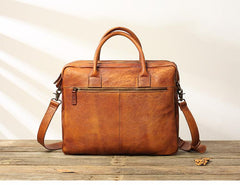 Vintage Brown Leather Mens 14 inches Briefcase Work Side Bag Brown Laptop Briefcase Business Bag for Men
