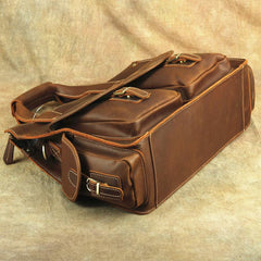 Brown Leather Mens 14 inches Business Laptop Work Bag Handbag Briefcase Shoulder Bags Messenger Bags For Men