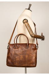 Brown Leather Mens 15 inches Briefcase Laptop Bag Business Handbag Work Bag for Men