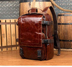 Brown Leather Mens 15 inches Cool Backpack Travel Backpack School Backpack for men