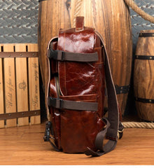 Brown Leather Mens 15 inches Cool Backpack Travel Backpack School Backpack for men