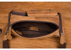 Cool Brown Leather Mens Large Fanny Pack Barrel Waist Bag Chest Bag Hip Pack Bum Pack for men