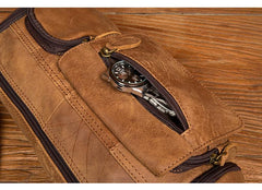 Cool Brown Leather Mens Large Fanny Pack Barrel Waist Bag Chest Bag Hip Pack Bum Pack for men