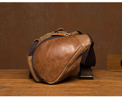 Cool Brown Leather Mens Large Fanny Pack Barrel Waist Bag Chest Bag Hip Pack Bum Pack for men