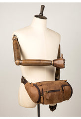 Cool Brown Leather Mens Large Fanny Pack Barrel Waist Bag Chest Bag Hip Pack Bum Pack for men