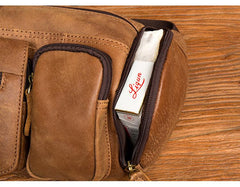 Cool Brown Leather Mens Large Fanny Pack Barrel Waist Bag Chest Bag Hip Pack Bum Pack for men