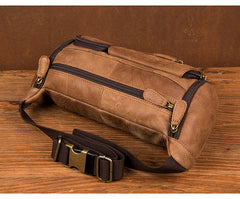 Cool Brown Leather Mens Large Fanny Pack Barrel Waist Bag Chest Bag Hip Pack Bum Pack for men