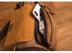 Cool Brown Leather Mens Large Fanny Pack Barrel Waist Bag Chest Bag Hip Pack Bum Pack for men