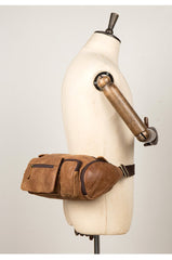 Cool Brown Leather Mens Large Fanny Pack Barrel Waist Bag Chest Bag Hip Pack Bum Pack for men