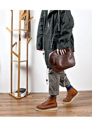 Brown Leather Mens 8 inches Courier Bag Messenger Bag Small Postman Bag For Men