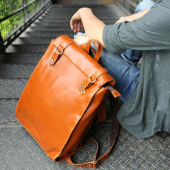 Brown Leather Mens Backpack Travel Backpacks Laptop Backpack for men