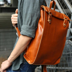 Brown Leather Mens Backpack Travel Backpacks Laptop Backpack for men