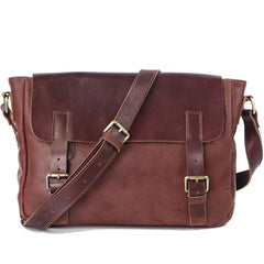 Brown Leather Mens Casual Courier Bags Messenger Bags 10 inches Postman Bag For Men