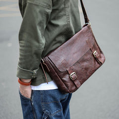 Brown Leather Mens Casual Courier Bags Messenger Bags 10 inches Postman Bag For Men