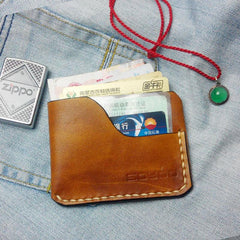 Brown Leather Mens Slim Front Pocket Wallets Leather Cards Wallet for Men