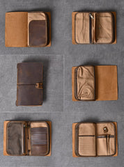 Brown Leather Mens Bifold Canvas Travel Clutch Bag Long Wallet For Men