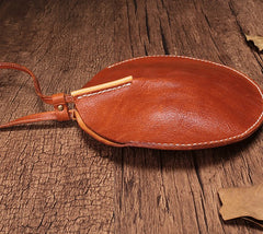 Brown Leather Womens Round Handbag Wristlet Purse Mini Circle Purse For Women