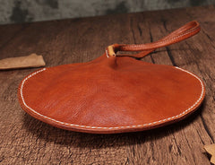 Brown Leather Womens Round Handbag Wristlet Purse Mini Circle Purse For Women