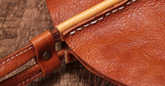 Brown Leather Womens Round Handbag Wristlet Purse Mini Circle Purse For Women